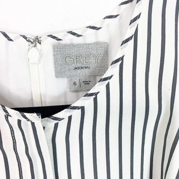 Grey Jason Wu Womens Black White Striped Tie Waist One Piece Romper Size 6 - Picture 7 of 10